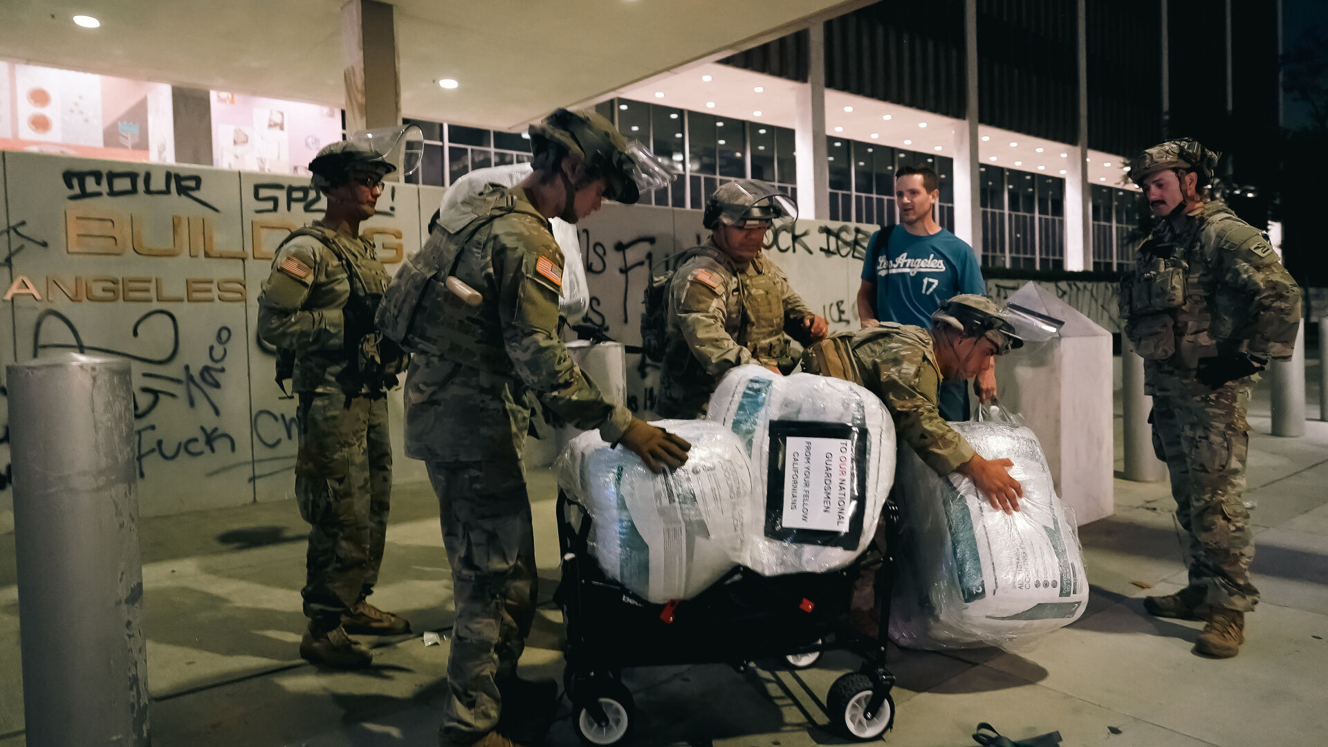Pillows for the National Guard. A snapshot of militarized Los Angeles
